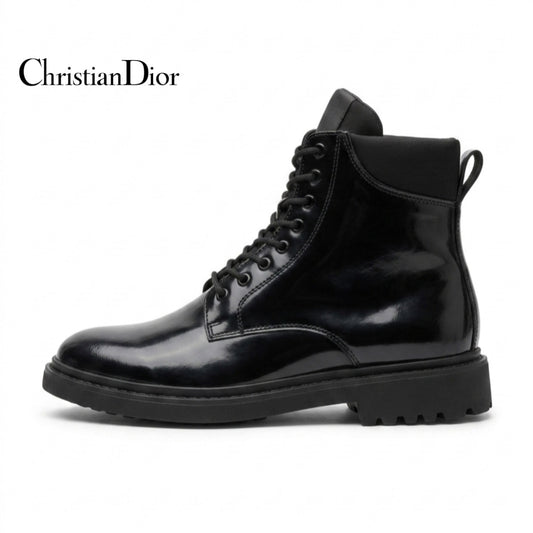 Christian Dior black leather lace-up boot
