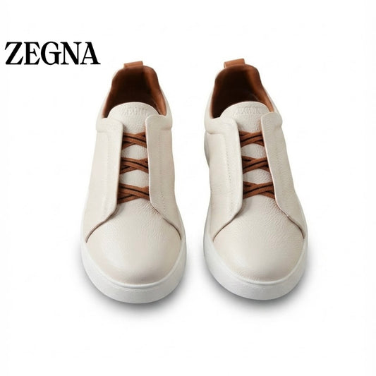 Zegna Triple Stitch Deerskin Ieather Sneakers