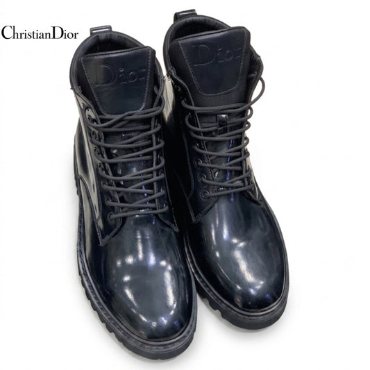 Christian Dior black leather lace-up boot